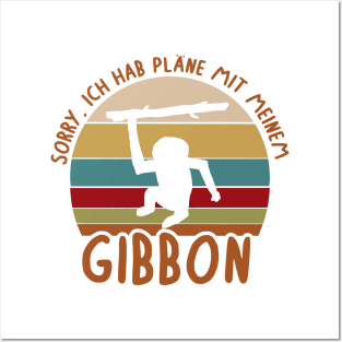 Sunset Retro Gibbon Pläne Tiere Design Fan Posters and Art